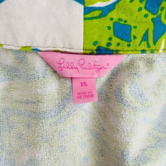 Lilly Pulitzer Green /Blue Roar Of The Jungle Skipper Popover Half Zip Top Sz XS - Picture 7 of 8